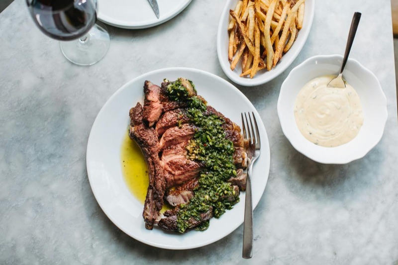 Steak frites with chimichurri at Le Cavalier